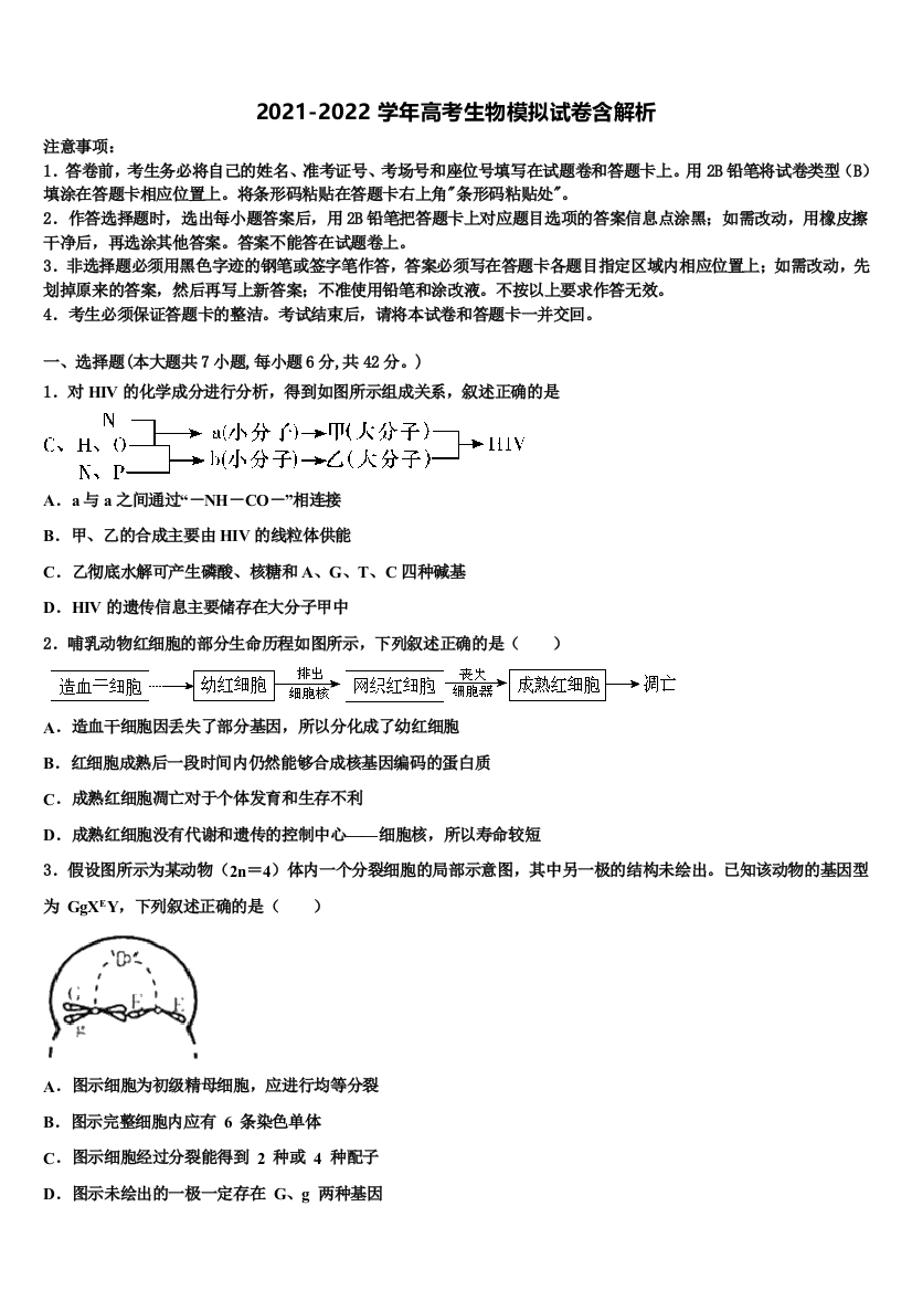 湖南省学海大联考高三第二次调研生物试卷含解析