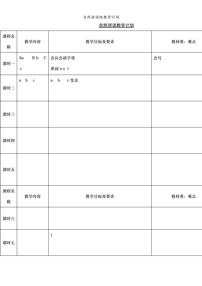 自然拼读级教学计划