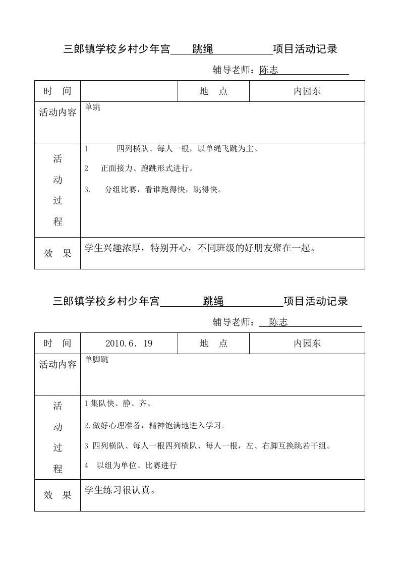 少年宫跳绳项目活动记录