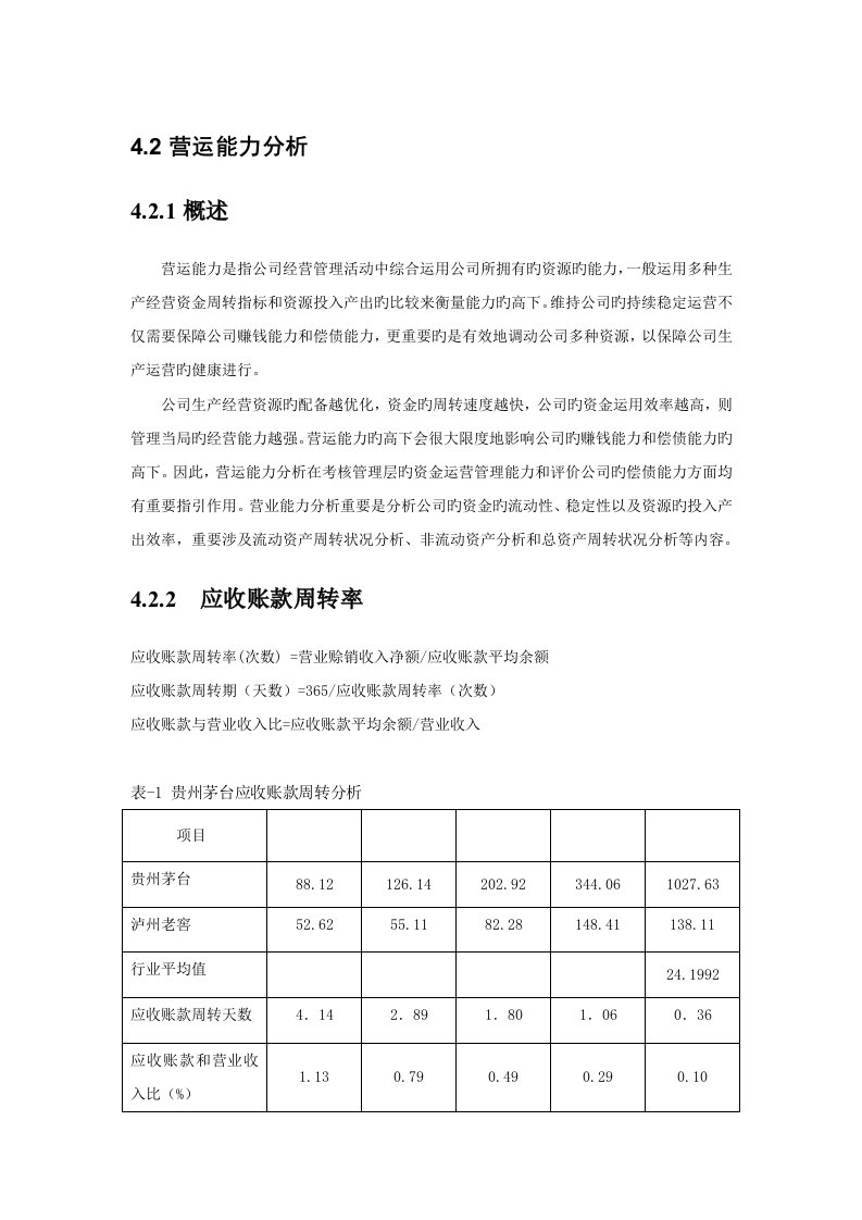 贵州茅台营运能力分析