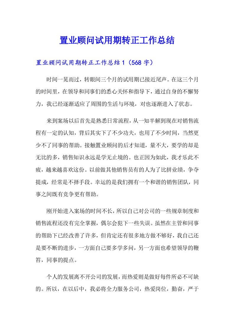 置业顾问试用期转正工作总结