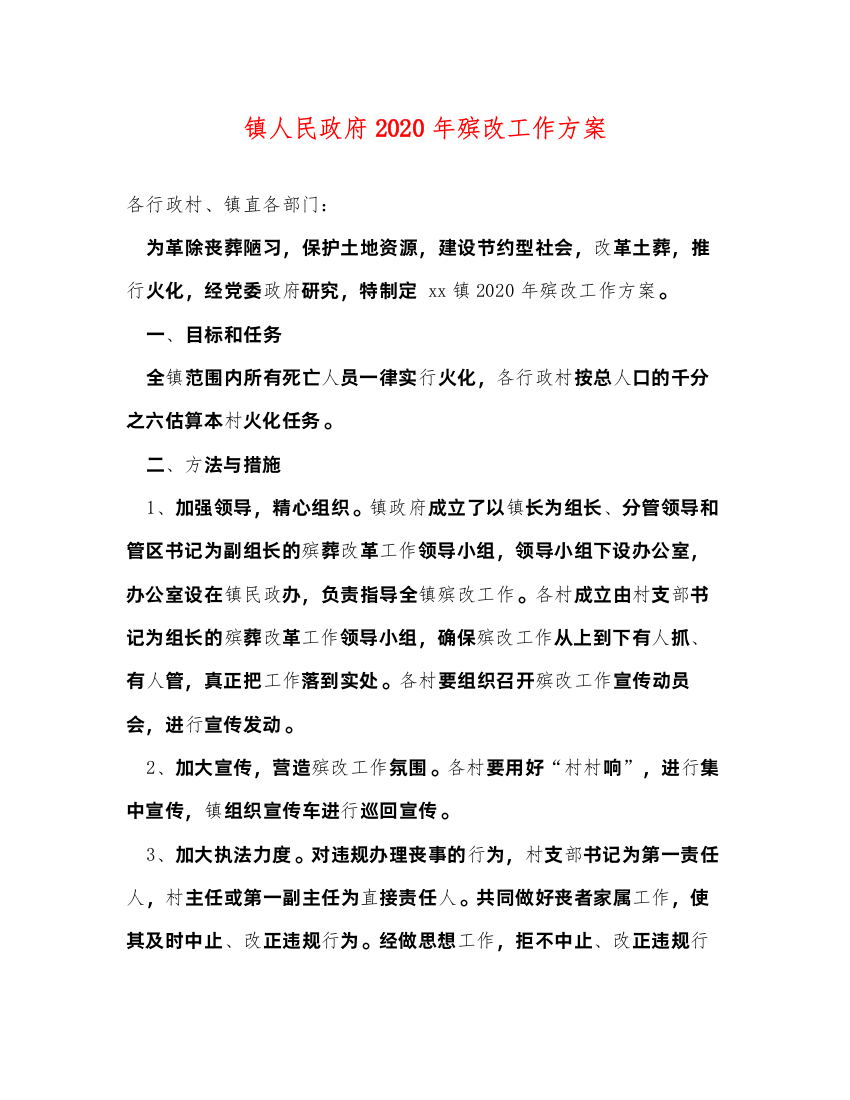 2022镇人民政府年殡改工作方案