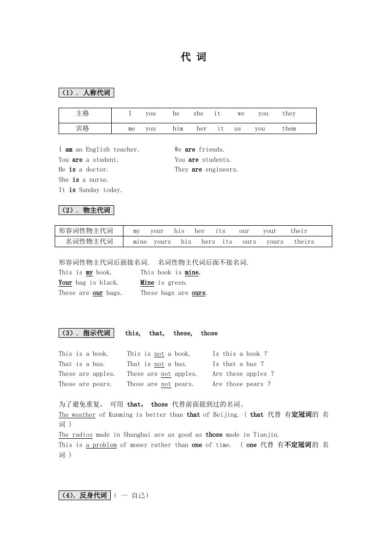 初中英语代词讲解及专项练习