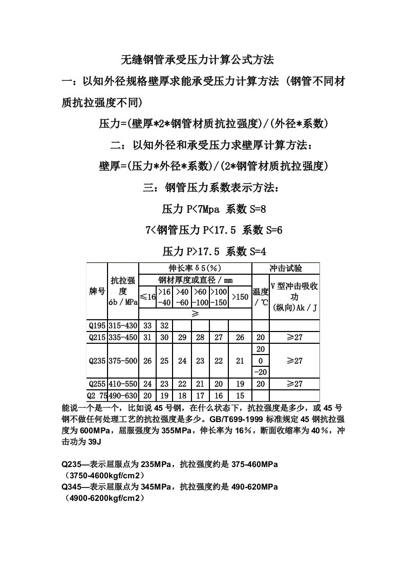 无缝钢管承受压力计算公式方法