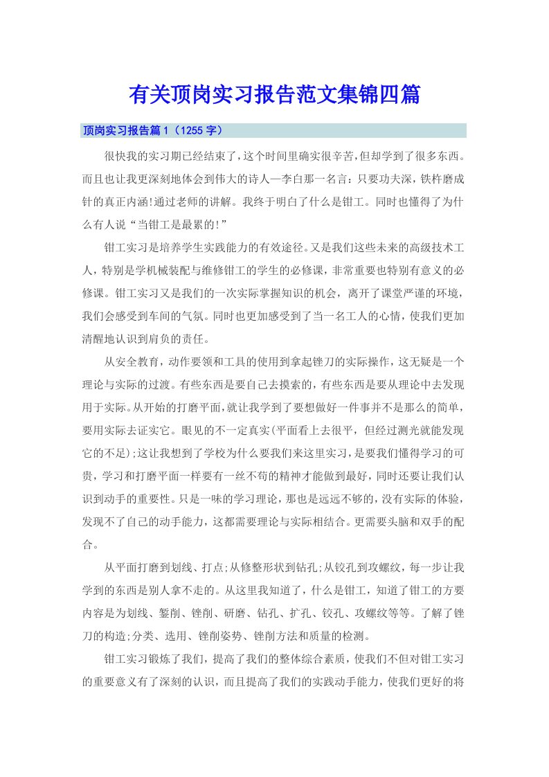 有关顶岗实习报告范文集锦四篇