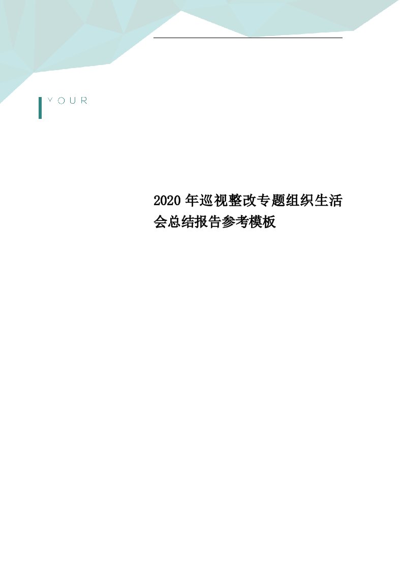 2020年巡视整改专题组织生活会总结报告参考模板