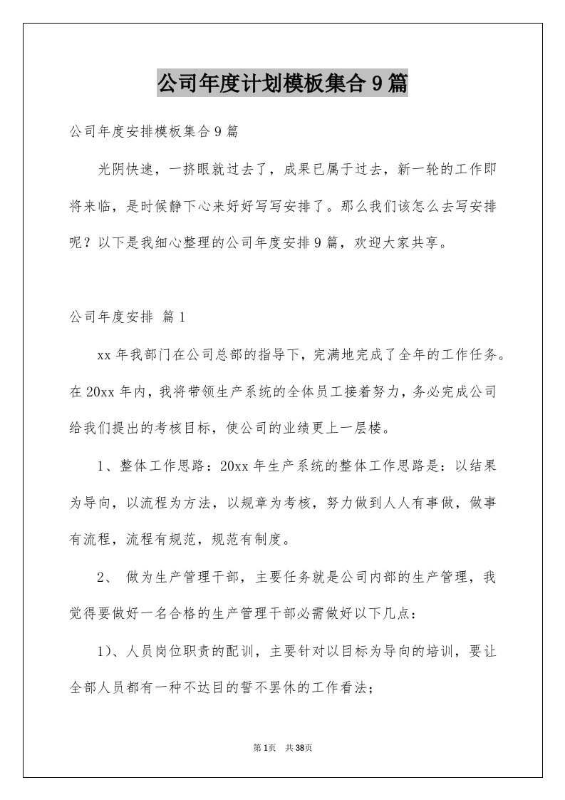 公司年度计划模板集合9篇