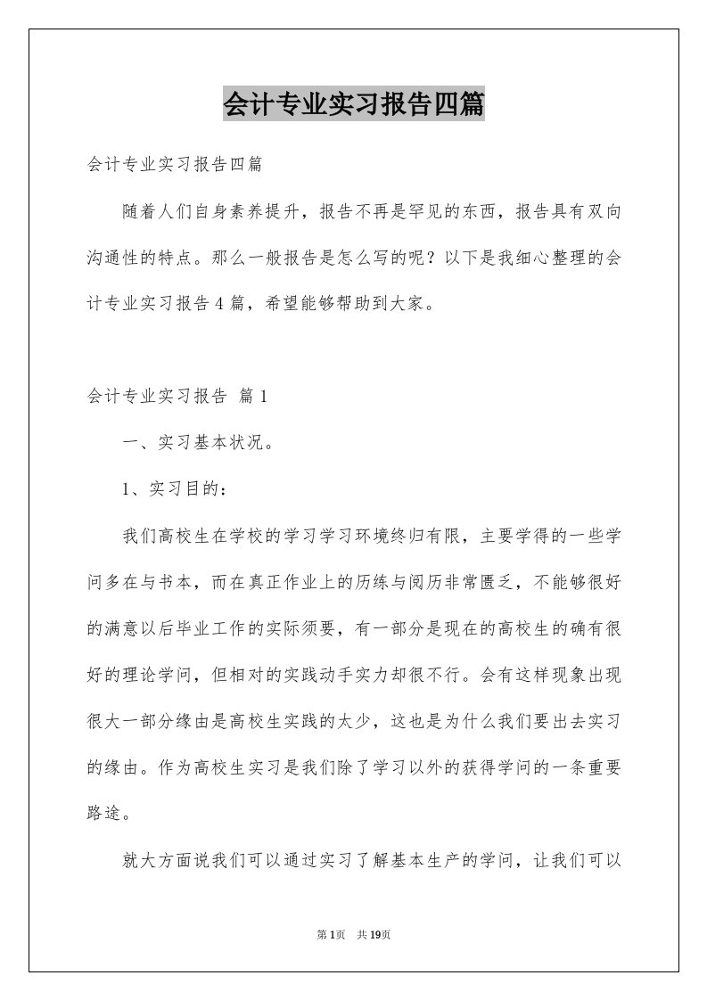 会计专业实习报告四篇例文