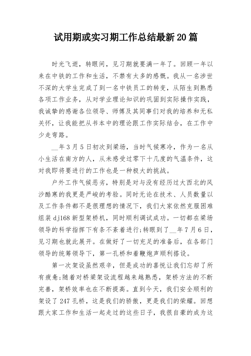 试用期或实习期工作总结最新20篇