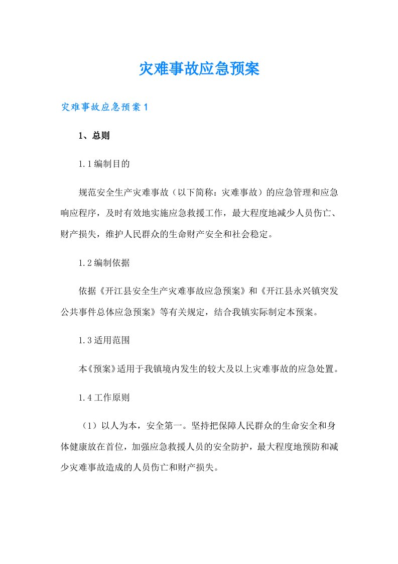 灾难事故应急预案