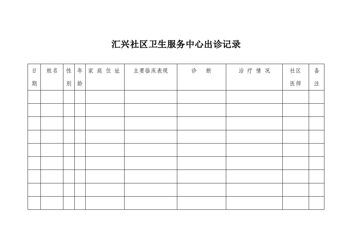 社区卫生服务中心出诊、巡诊、家庭病床记录