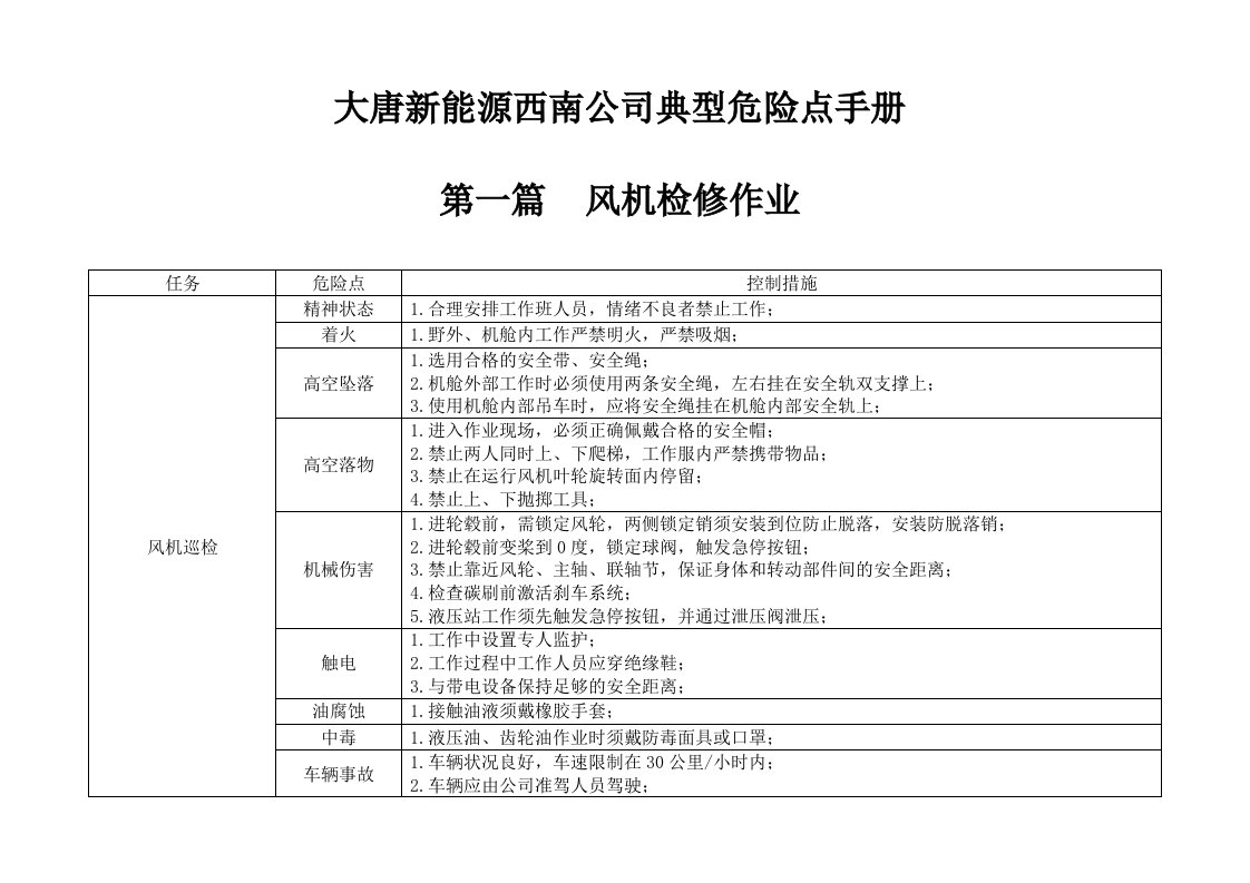 大唐新能源西南公司典型危险点手册