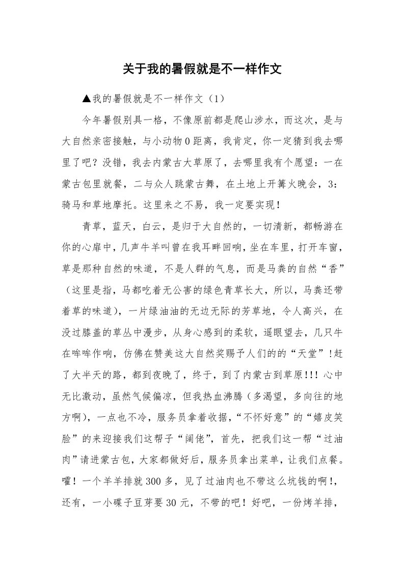 关于我的暑假就是不一样作文