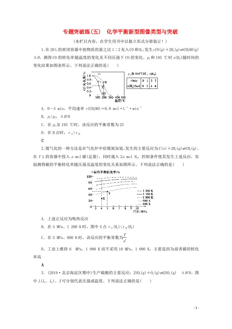 2021高考化学一轮复习专题突破练5化学平衡新型图像类型与突破含解析鲁科版