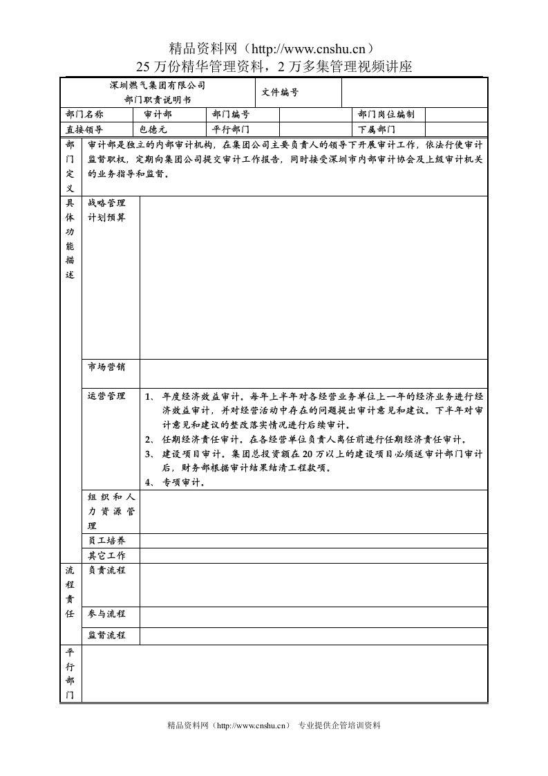 某燃气集团审计部职责说明书