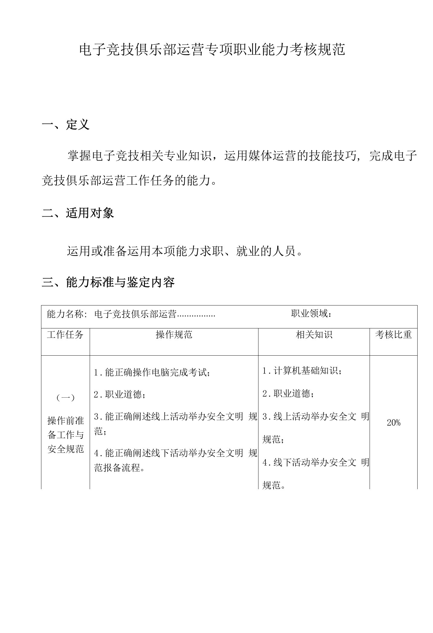 电子竞技俱乐部运营专项职业能力考核规范