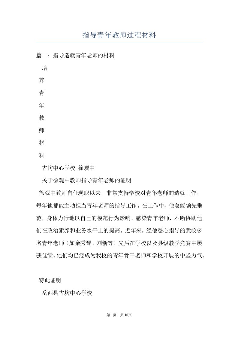 指导青年教师过程材料