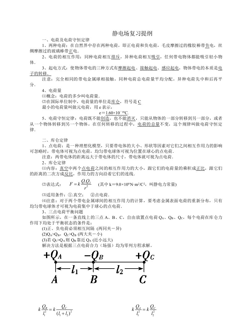 静电场复习提纲