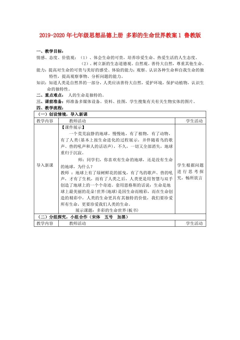 2019-2020年七年级思想品德上册