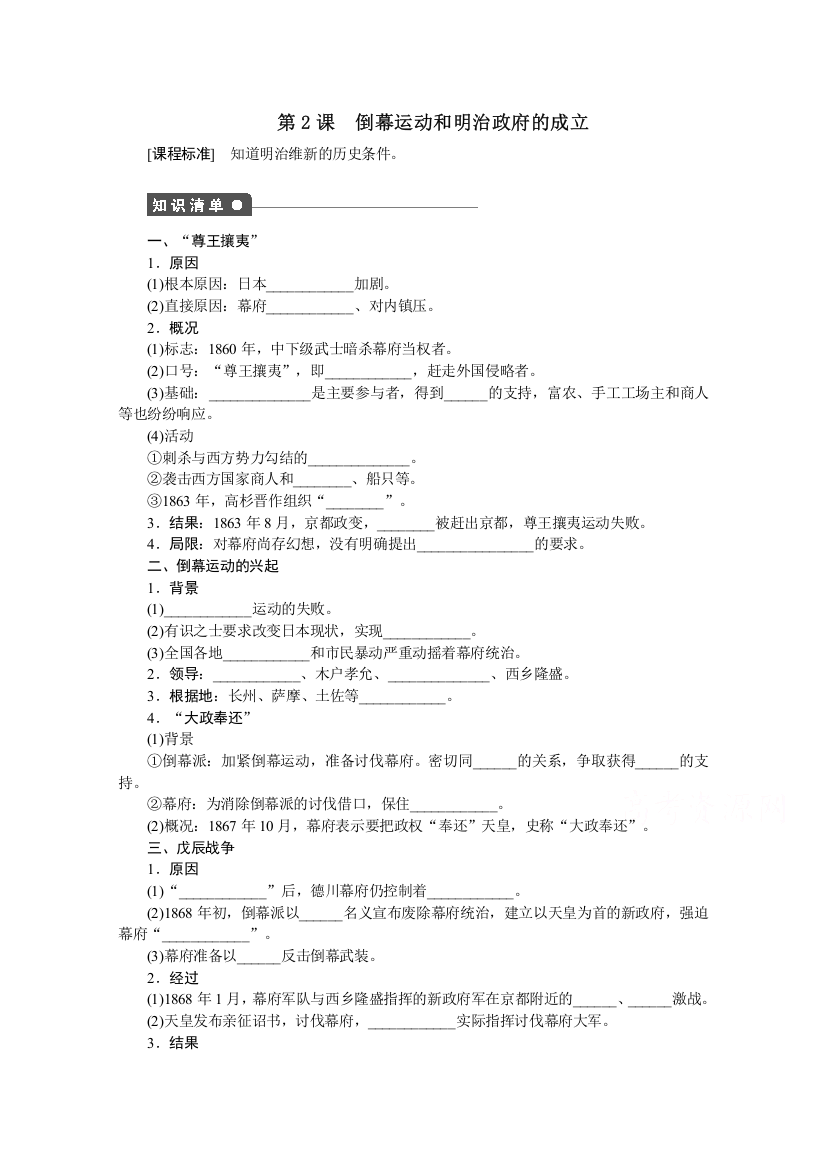 高中历史人教版选修1课时作业