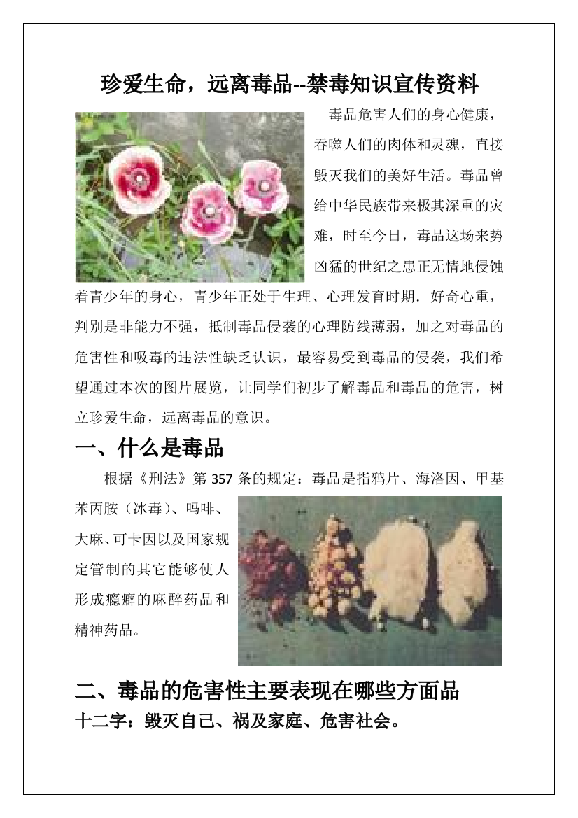 珍爱生命远离毒品材料