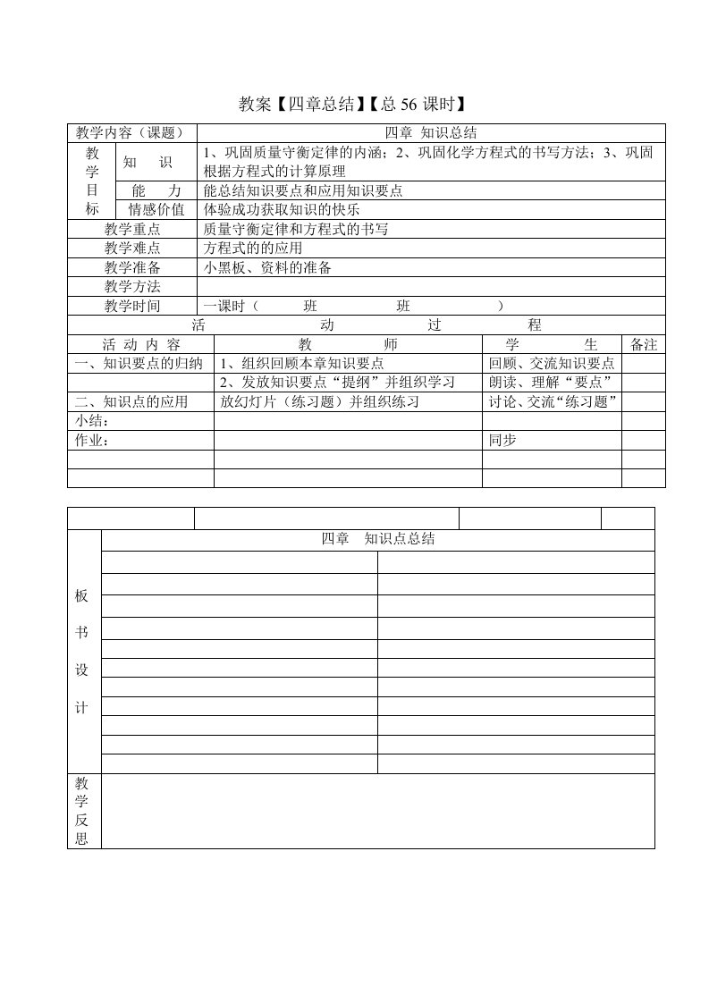 上教版初中化学4章总结教案