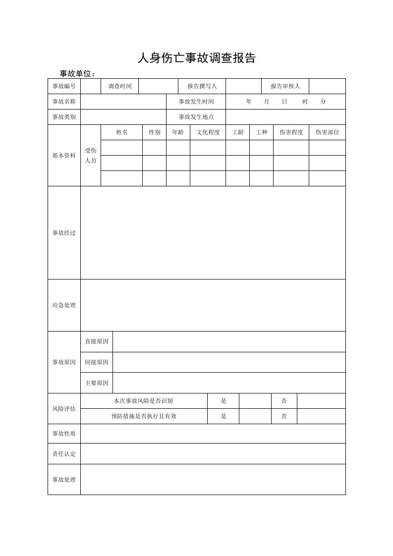 人身伤亡事故调查报告