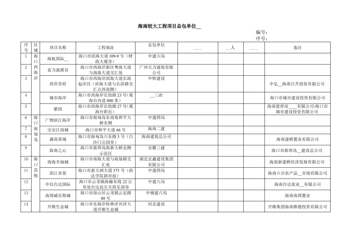 海南较大项目的施工单位