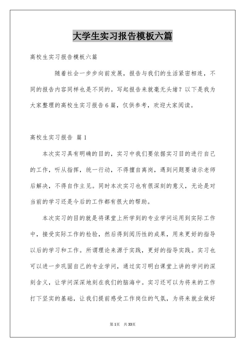 大学生实习报告模板六篇例文