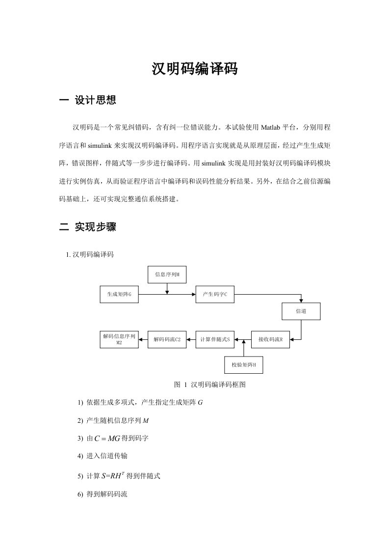 汉明码编译码样本