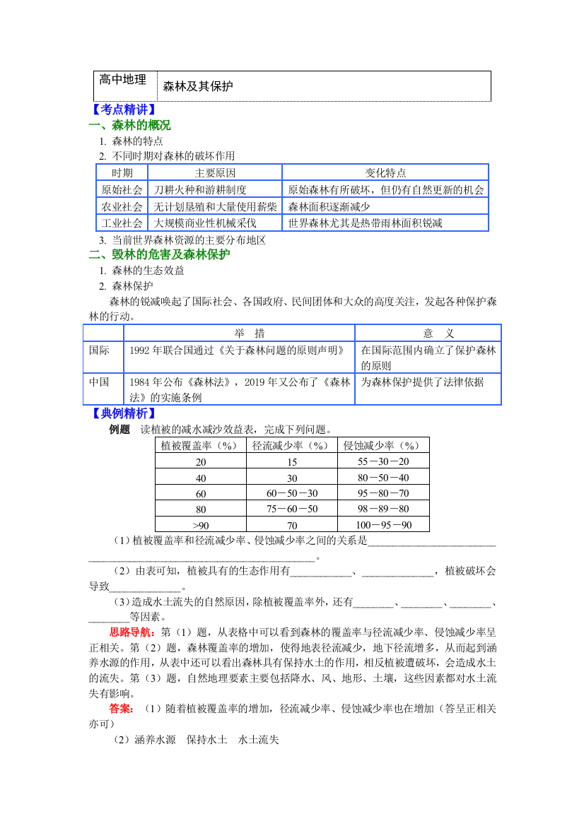 高中地理森林及其保护