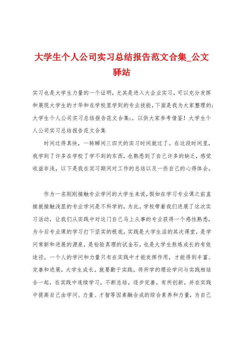 大学生个人公司实习总结报告范文