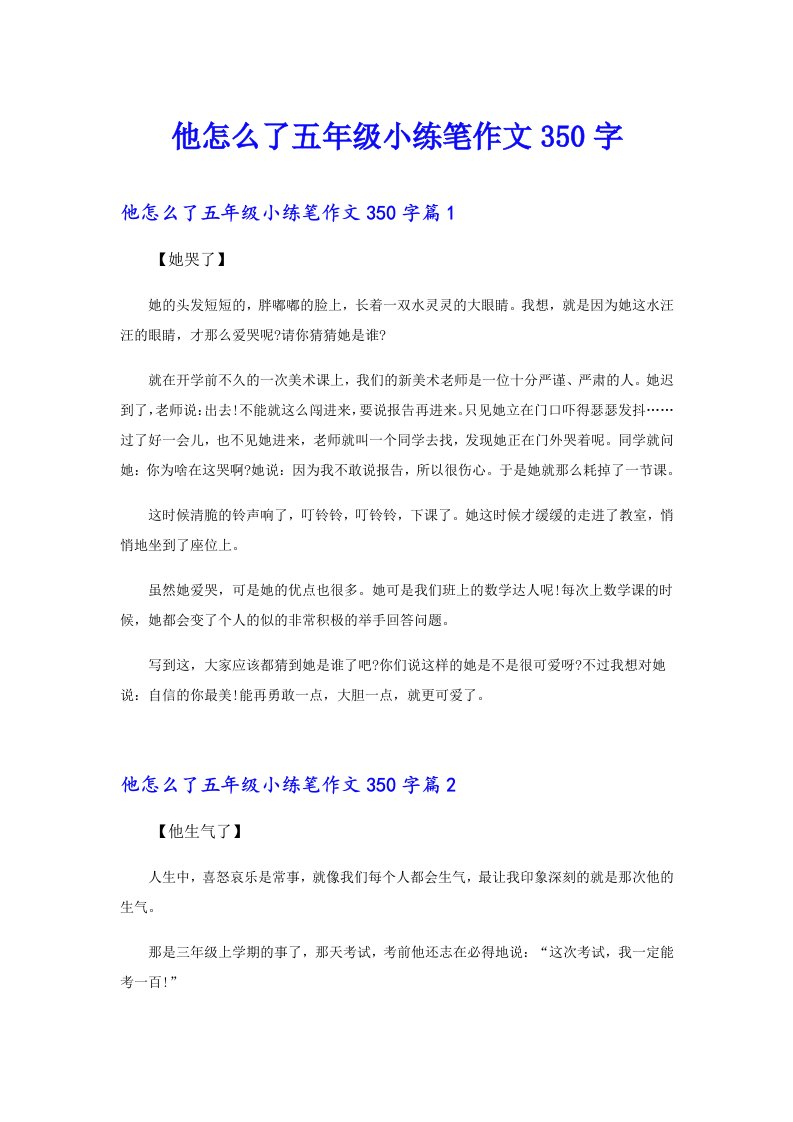 他怎么了五年级小练笔作文350字