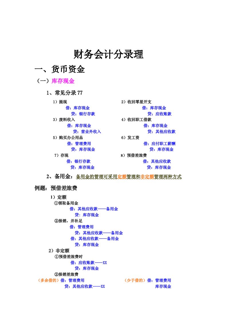 财务会计分录理