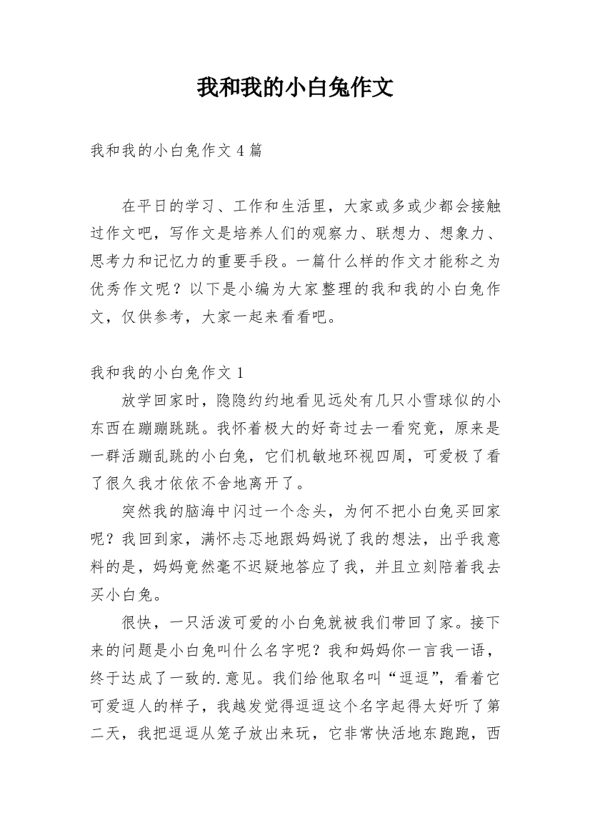 我和我的小白兔作文