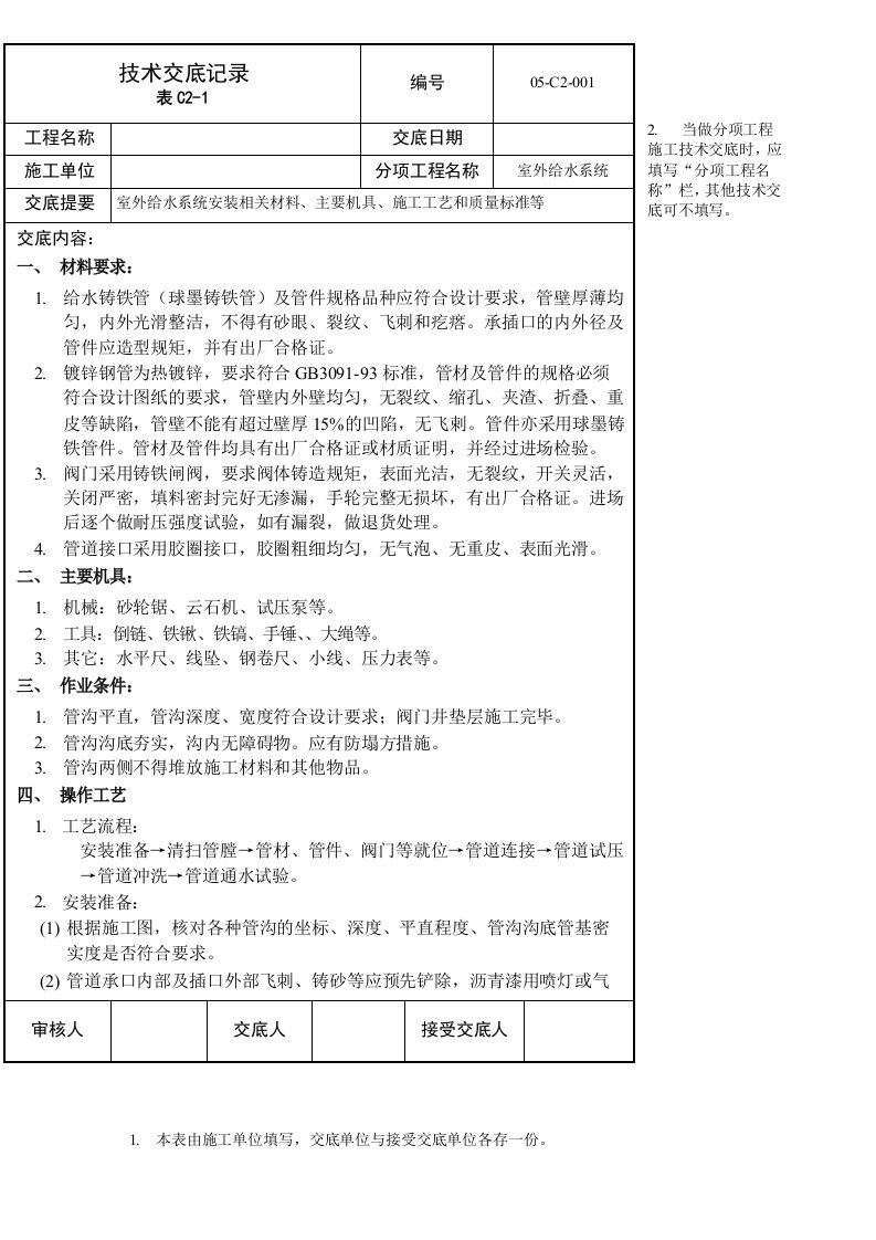 球墨铸铁管安装技术交底