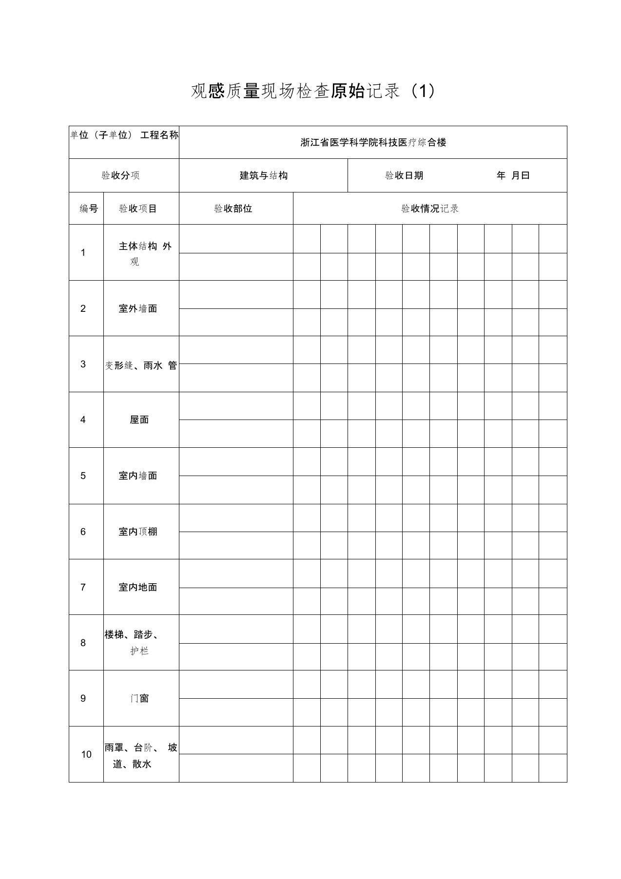 观感质量现场检查原始记录