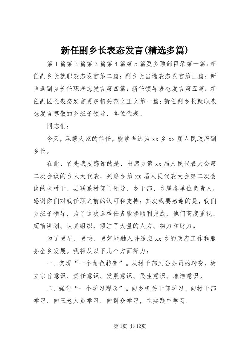 新任副乡长表态发言(精选多篇)