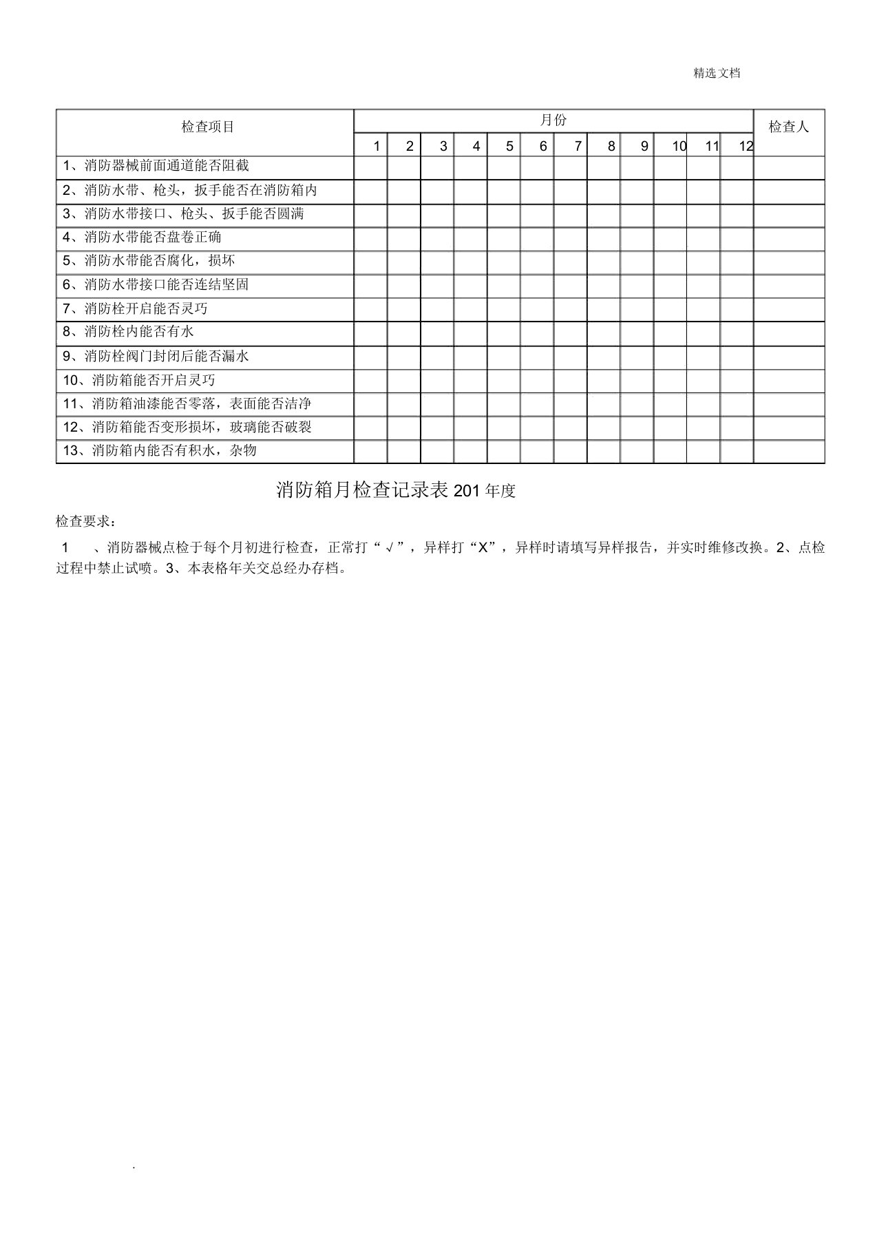 消防箱月检查记录表