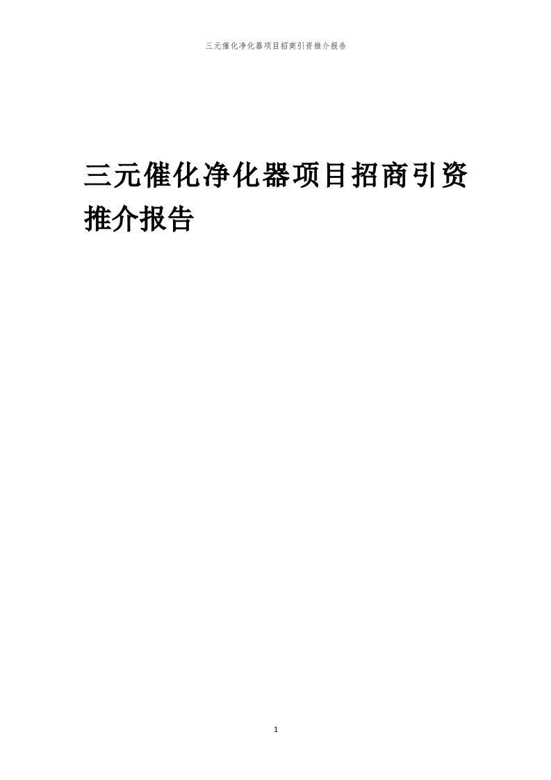 2023年三元催化净化器项目招商引资推介报告