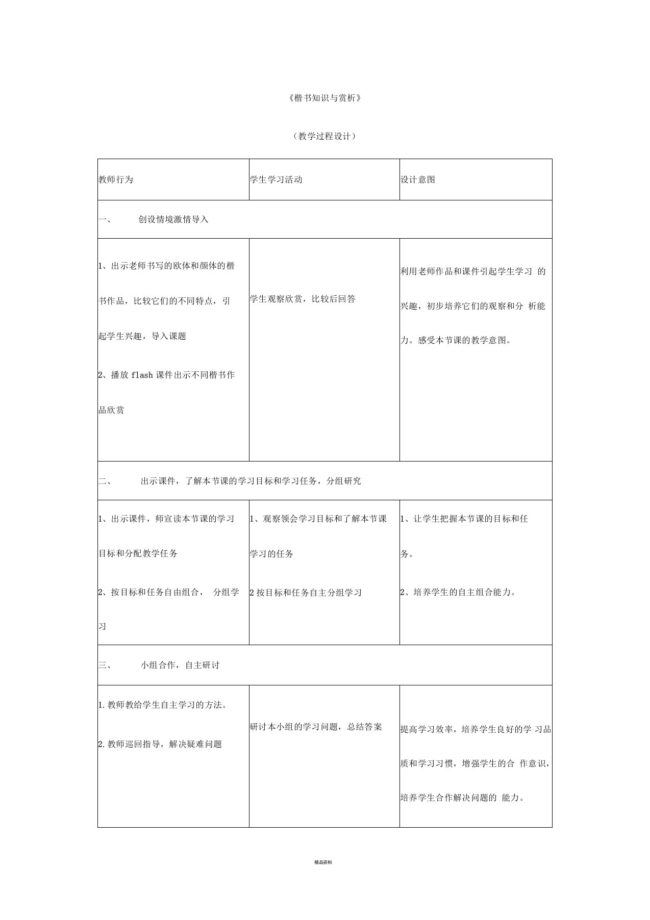 楷书知识与赏析教案