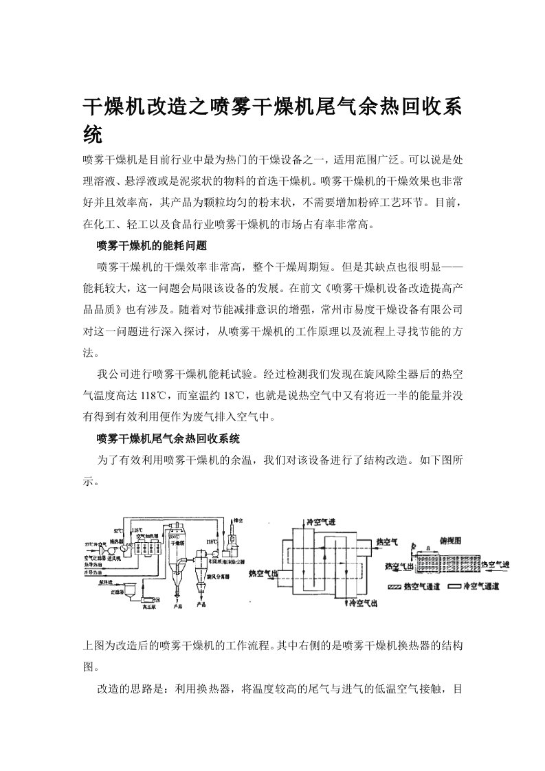 干燥机改造之喷雾干燥机尾气余热回收系统