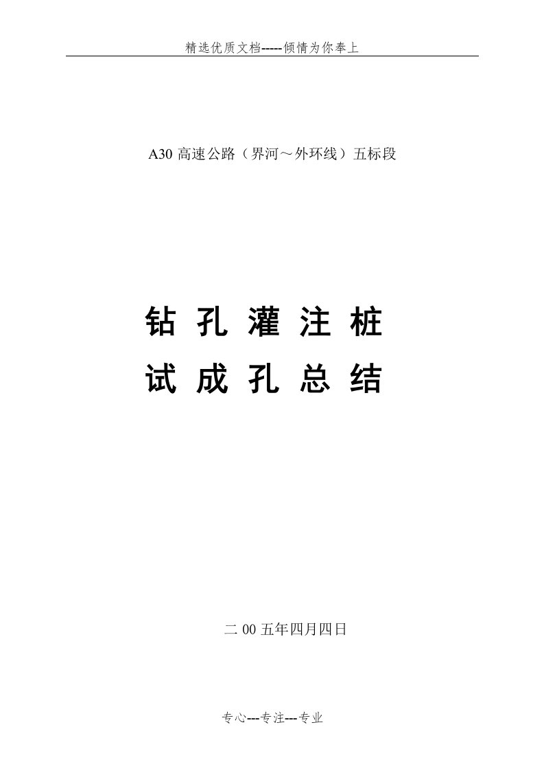 钻孔灌注桩试成孔总结报告(共14页)