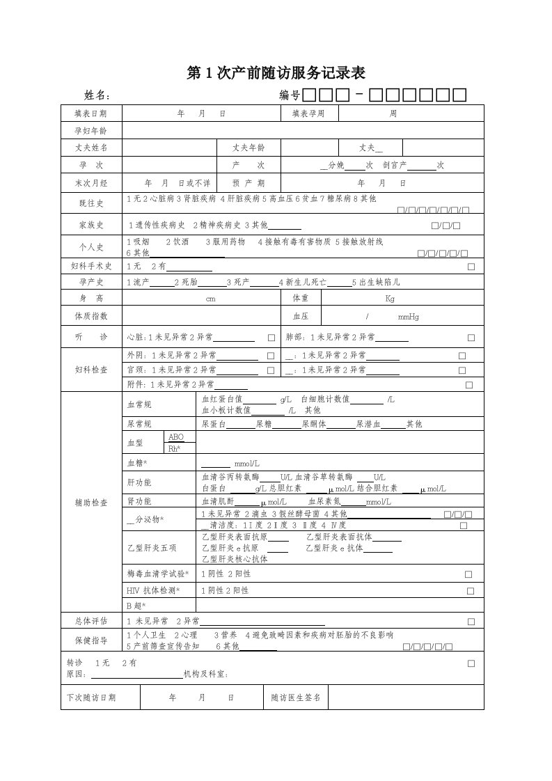 产妇产前随访记录表