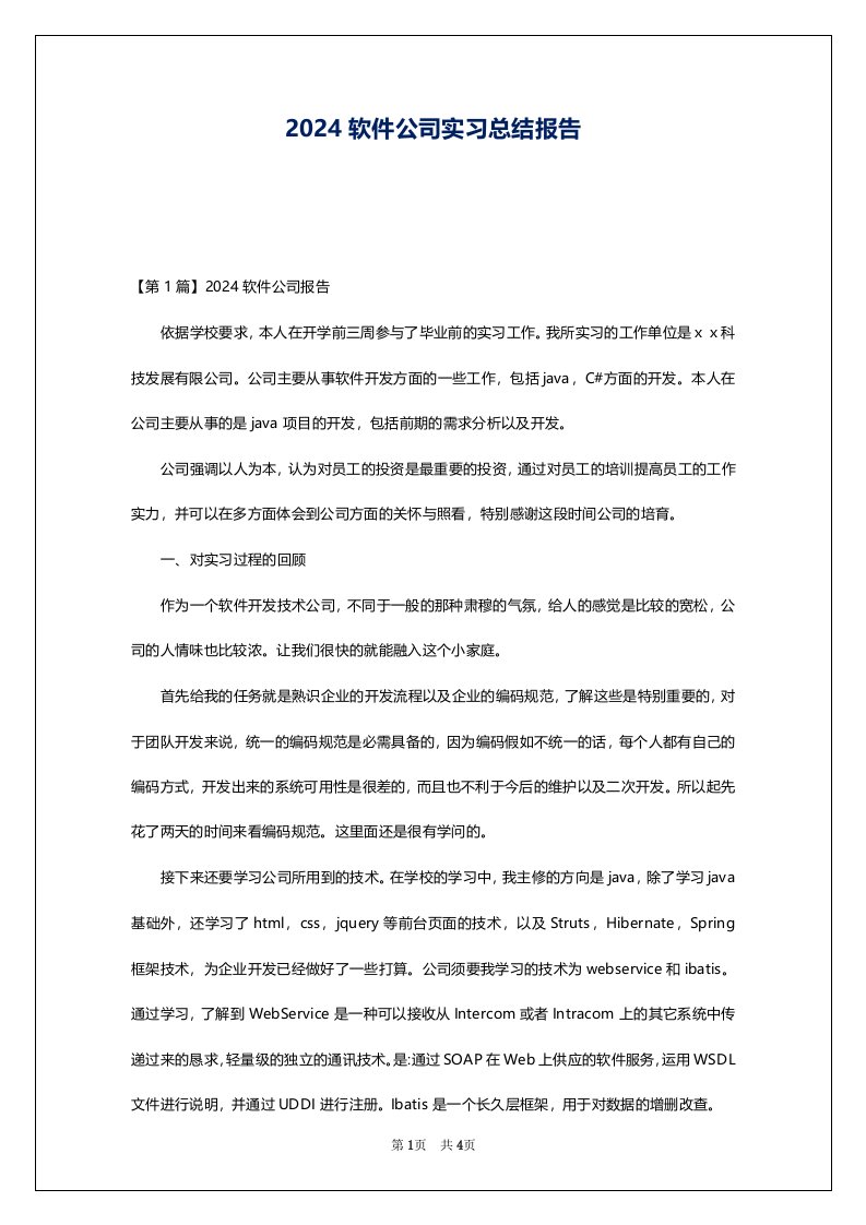 2024软件公司实习总结报告