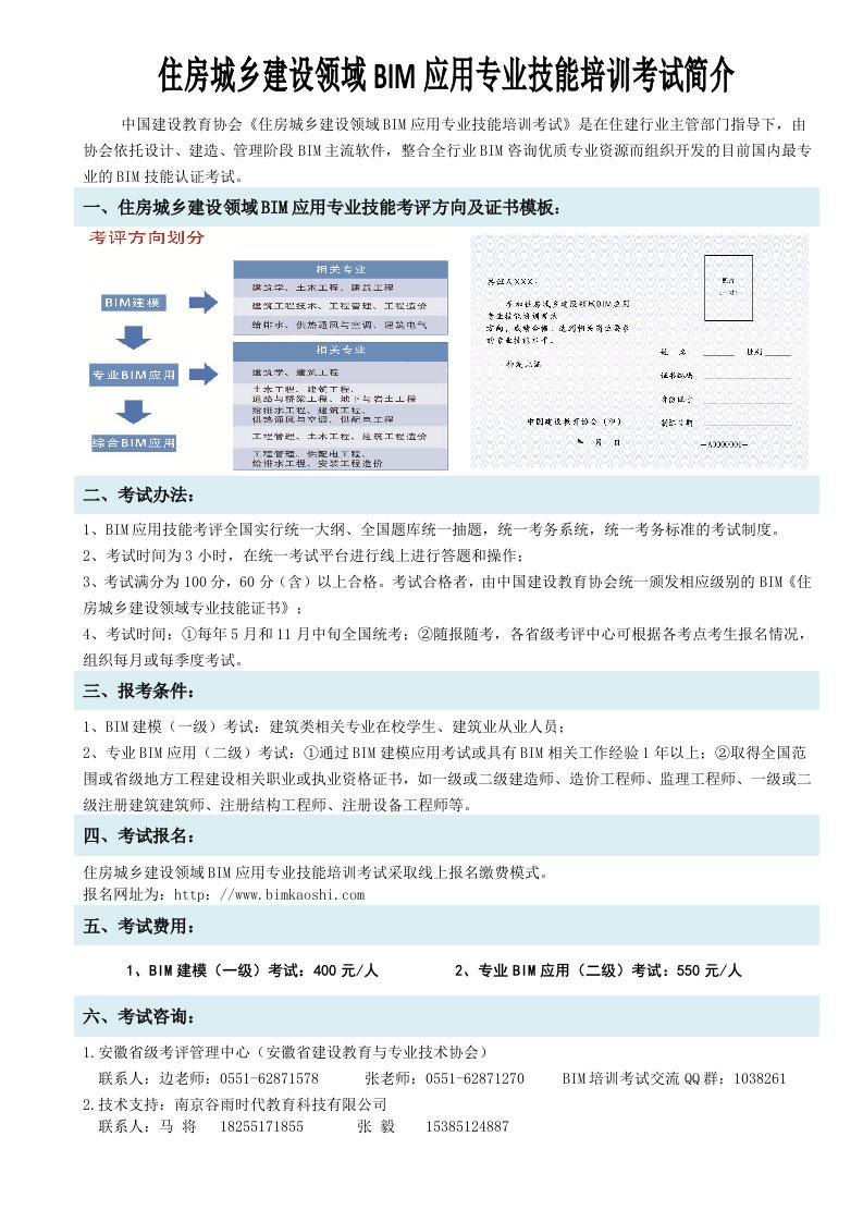 住房城乡建设领域BIM应用专业技能培训考试简介