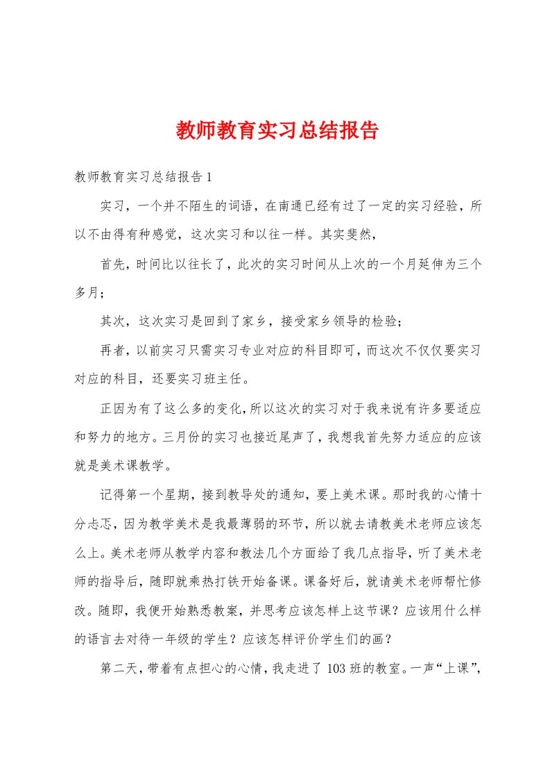 教师教育实习总结报告