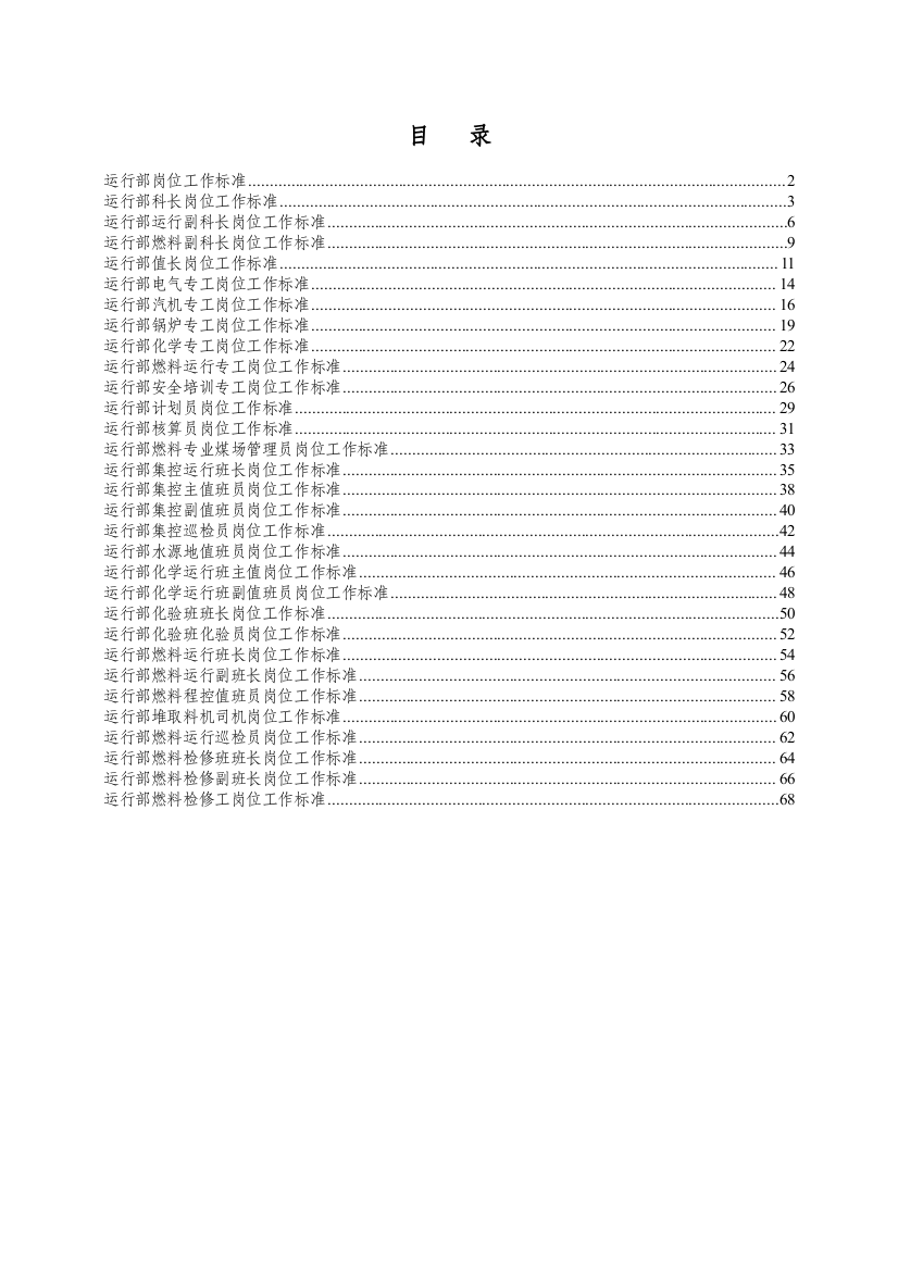 某某公司运行部岗位工作标准