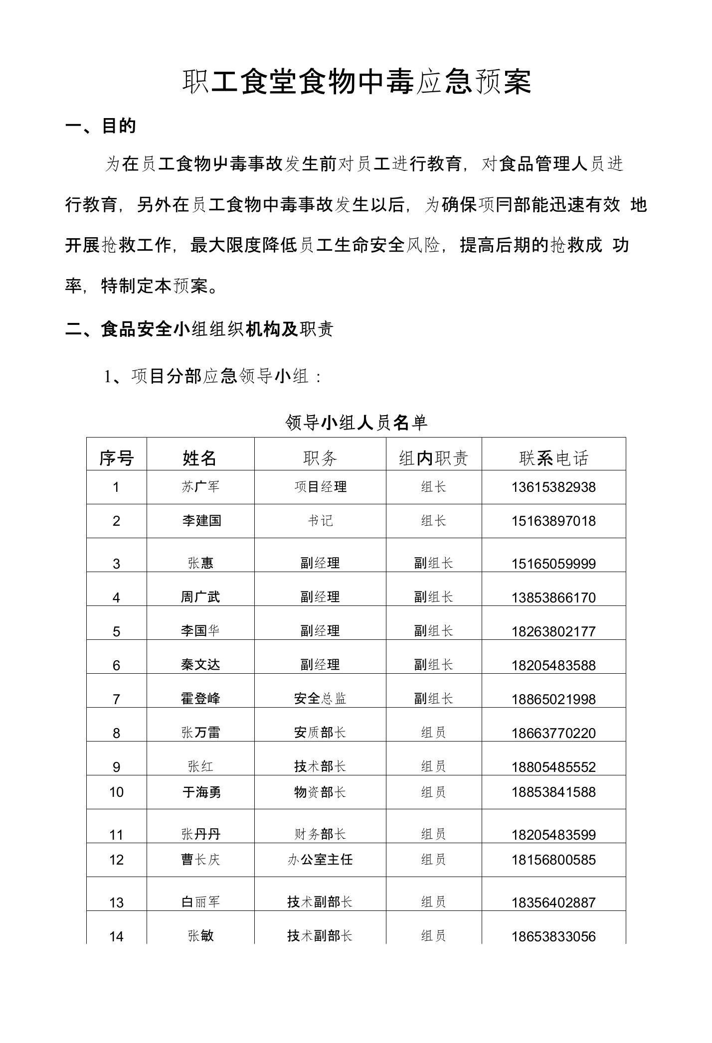 职工食堂食物中毒应急预案