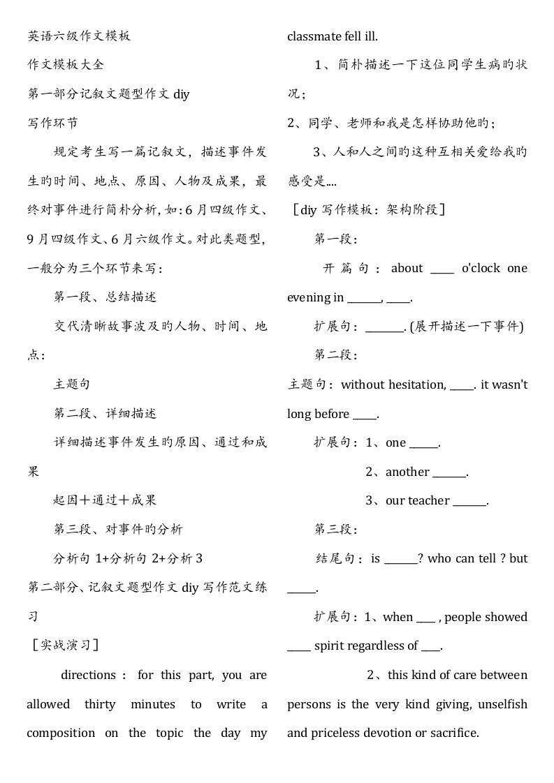 大学英语六级作文模板大全